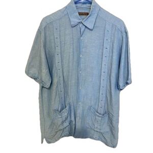 Cubavera Cigar Button Down Shirt Embroidery Linen Coastal Vacation Resort M